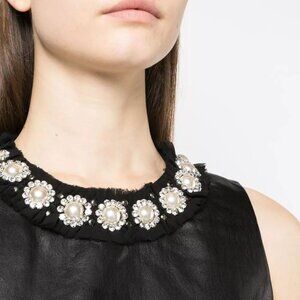 Alice + Olivia Coley Black Faux Leather Rhinestone Pearl Dress Sz 8 $495 NWT